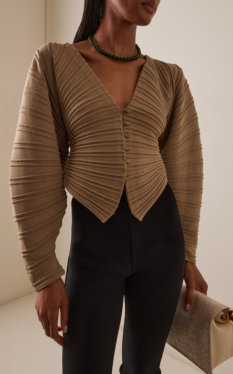 Cult Gaia Blair Knit Cardigan tan outlook