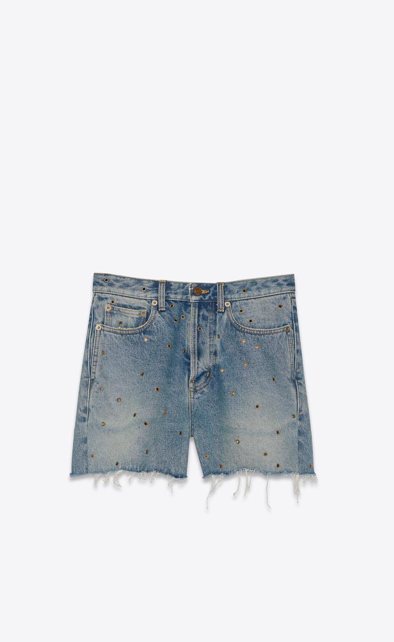 raw-edge shorts in arizona light blue denim with eyelets 1