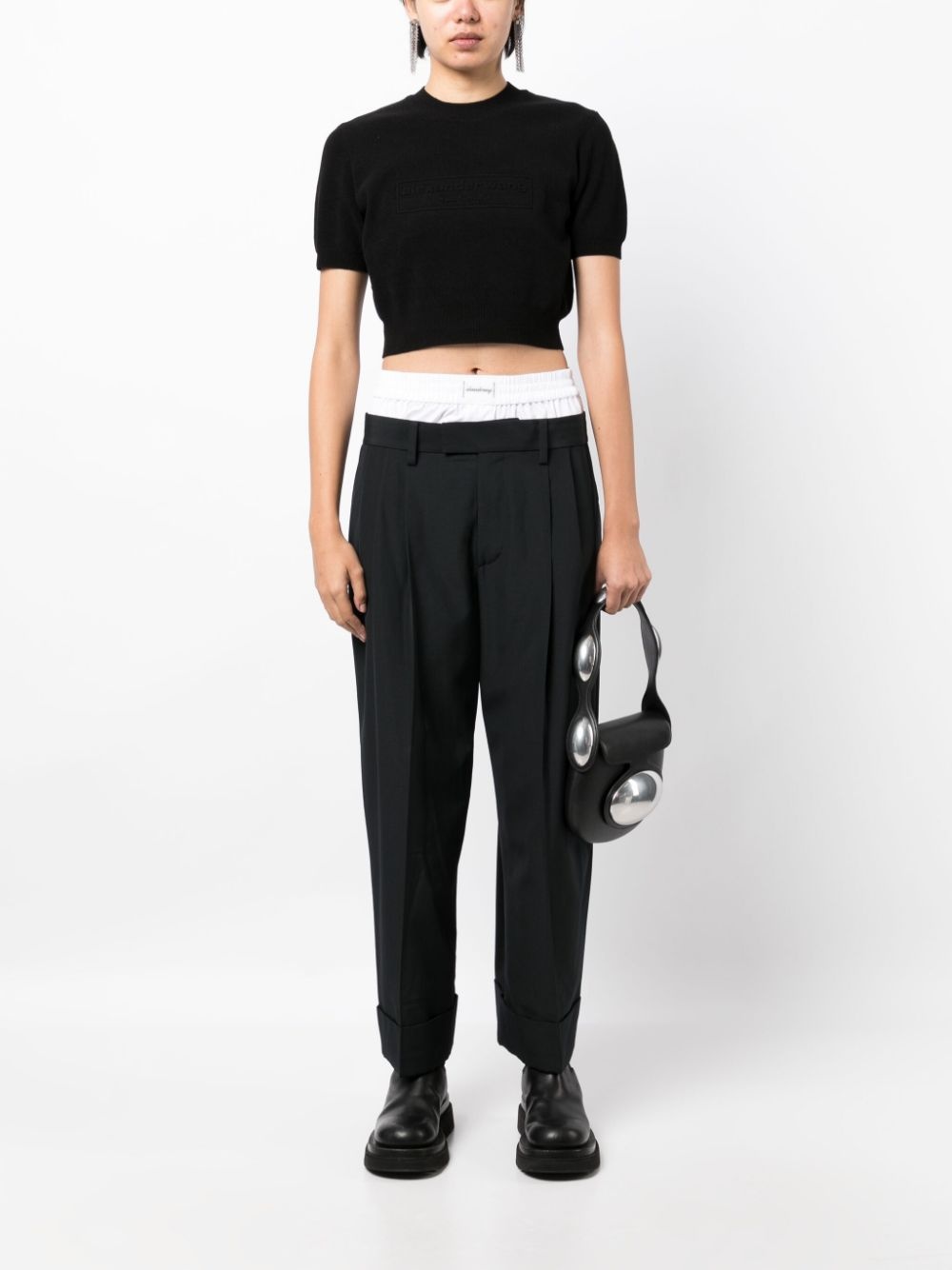 logo-embossed cropped knitted top - 2