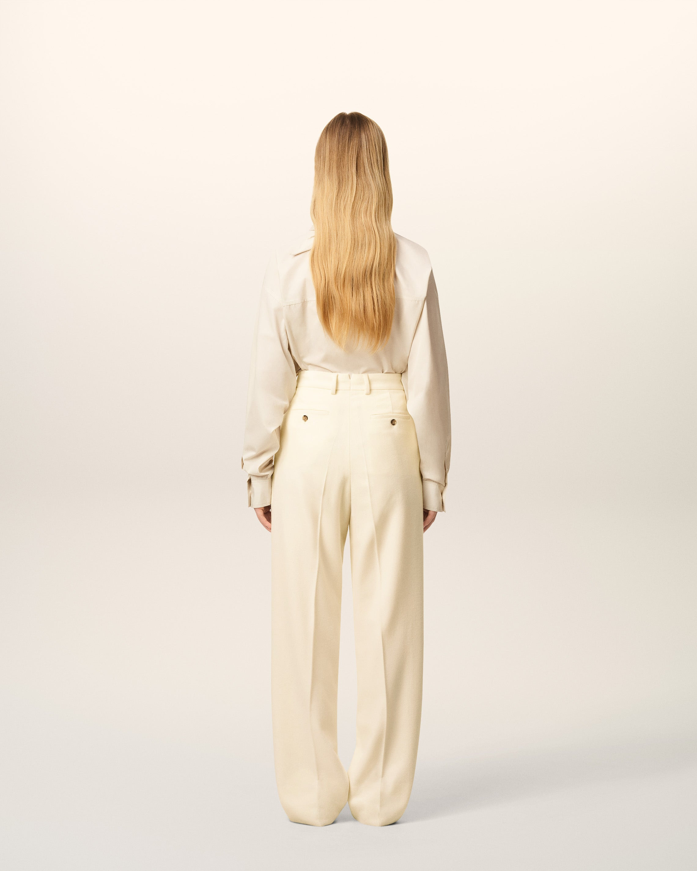 WHITE WOOL LARGE FIT TROUSERS - 4