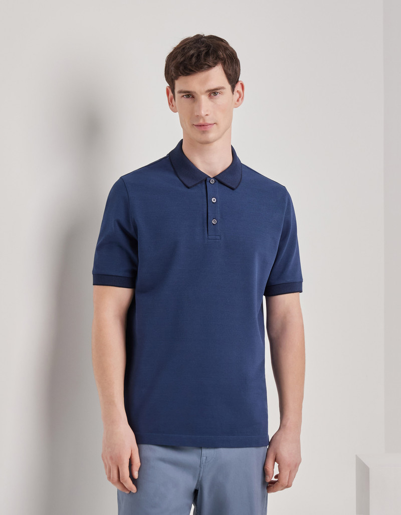 Canali BLUE COTTON PIQUÉ POLO SHIRT WITH CONTRASTING TRIM outlook