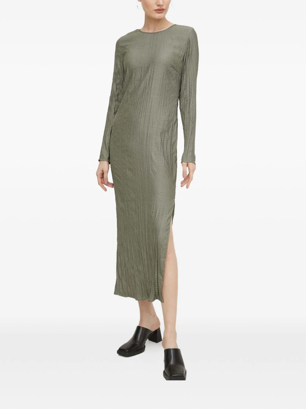 textured long-sleeve midi dress - 1