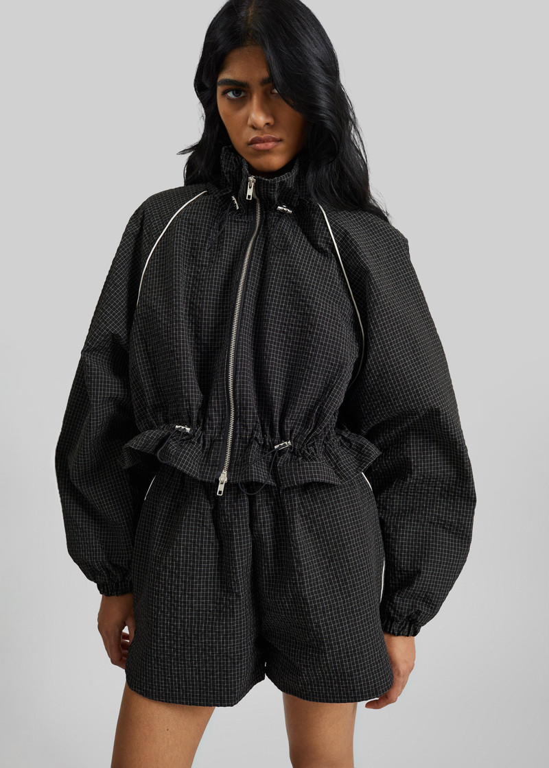 Arizona Seersucker Drawstring Track Jacket - Checked Black 10