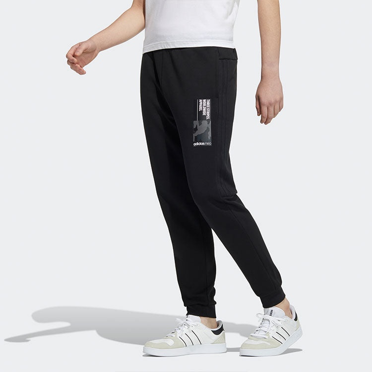 Men's adidas neo Sw Dk Tp Logo Printing Knit Bundle Feet Sports Pants/Trousers/Joggers Black H45223 - 2