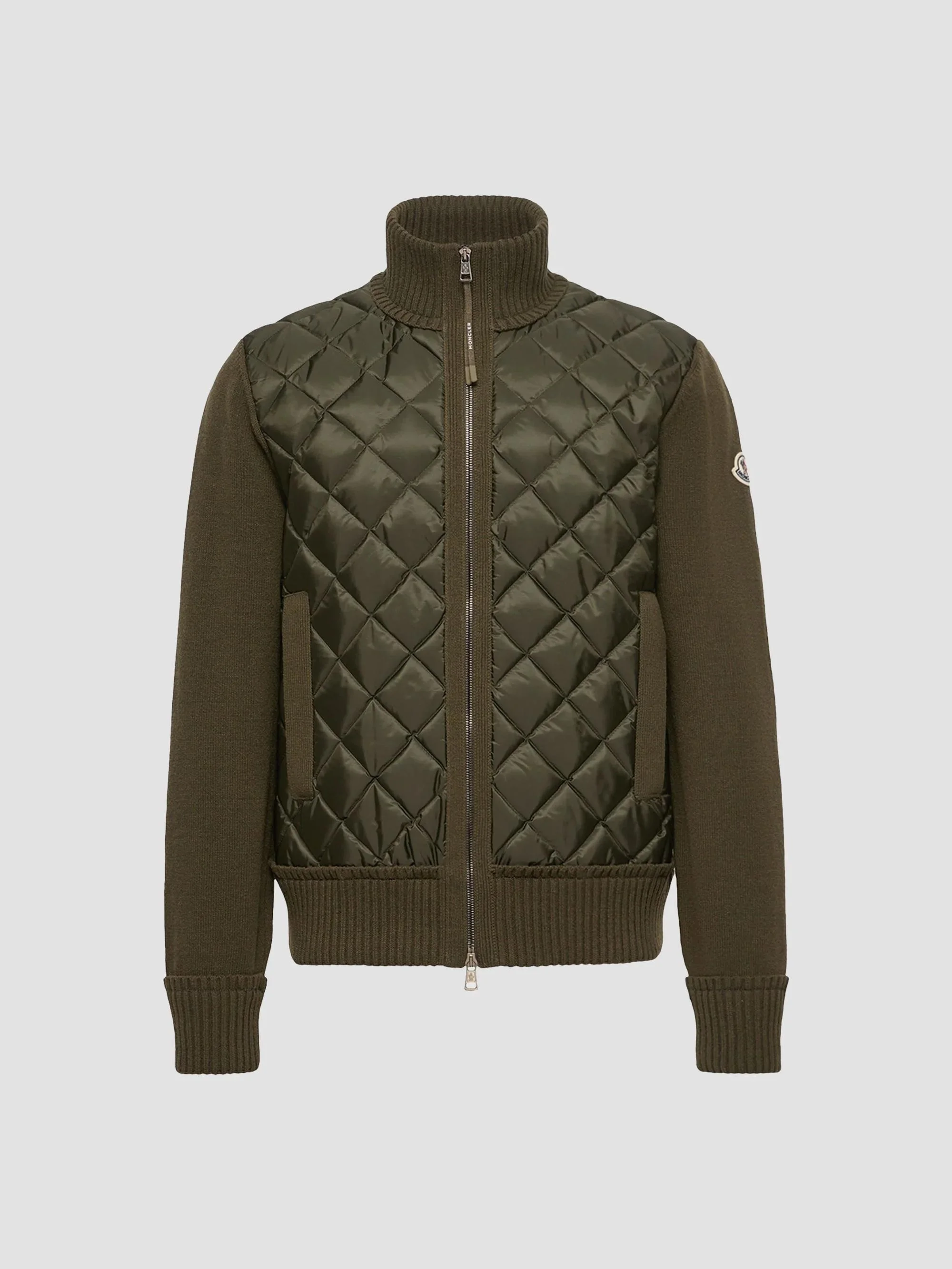 Men's Cardigan in Wool & Cashmere Blend - Olive Green - 1