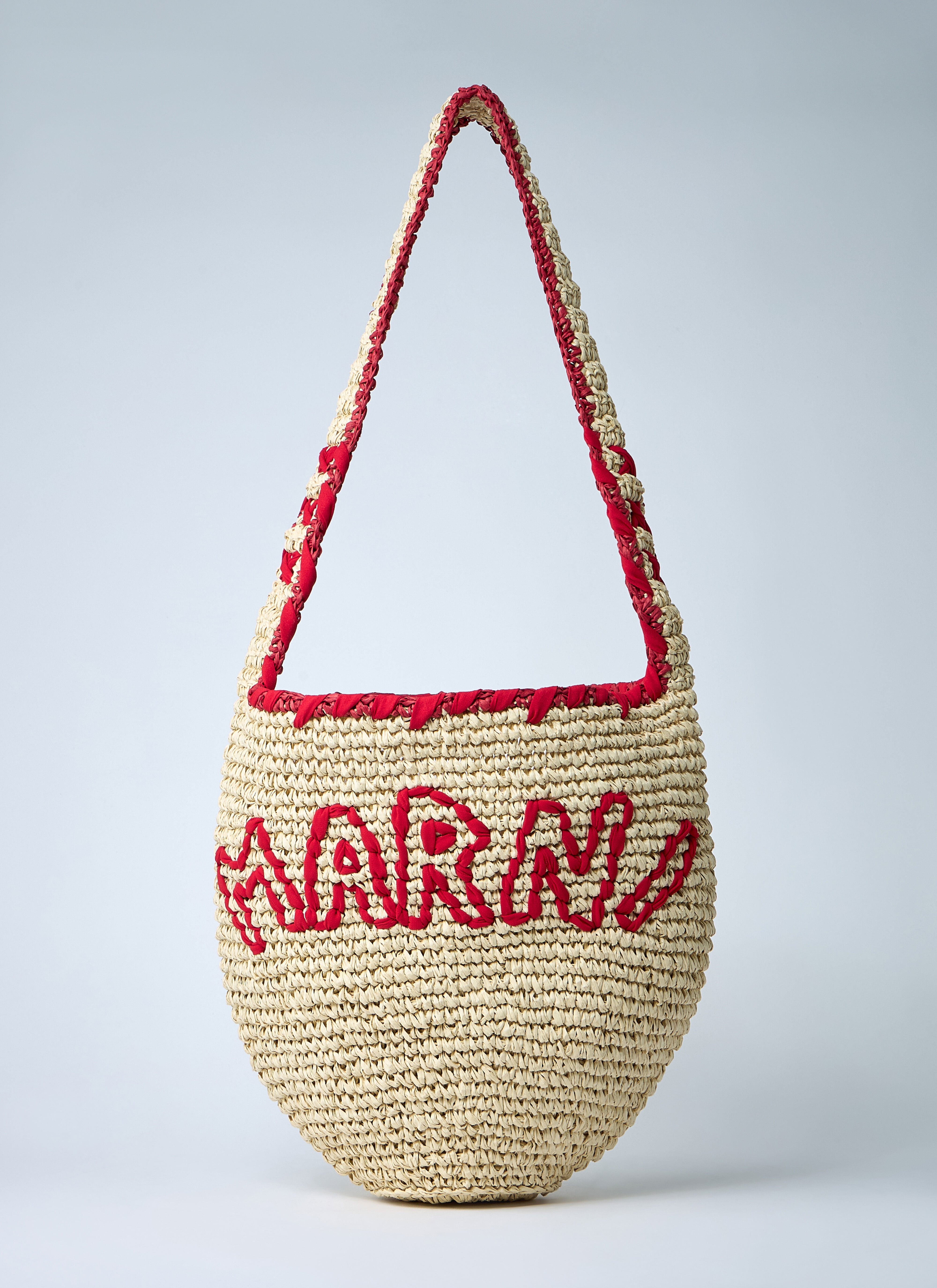 Logo Motif Raffia Shoulder Bag - 1