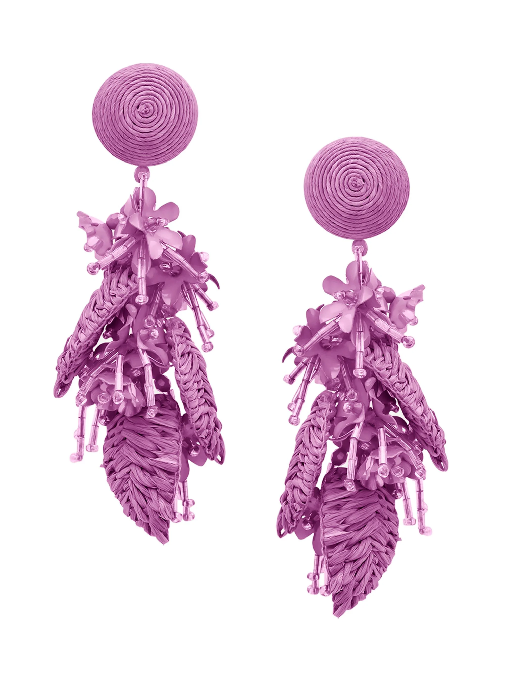 Women's Mixed-Media Tassel Bouquet Clip-On Drop Earrings - Violet - 1