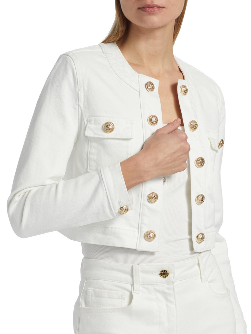 Women's Valentina Stretch Denim Collarless Crop Jacket - White 6
