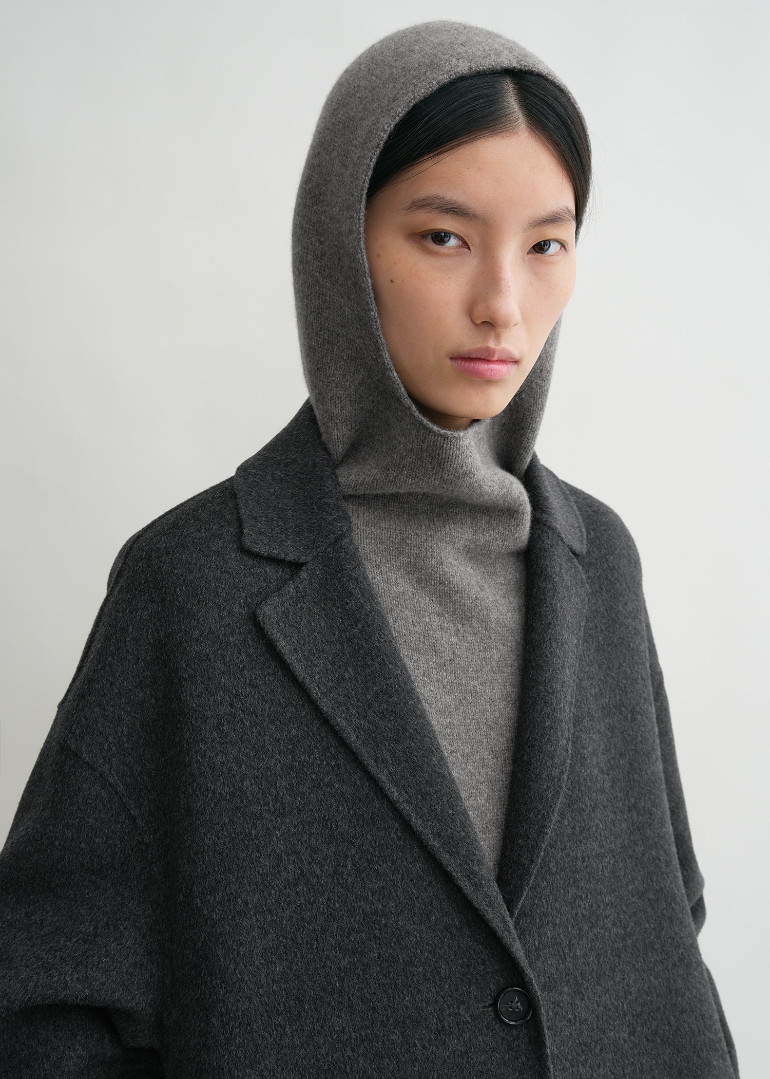 Wool cashmere hoodie bib grey melange - 2