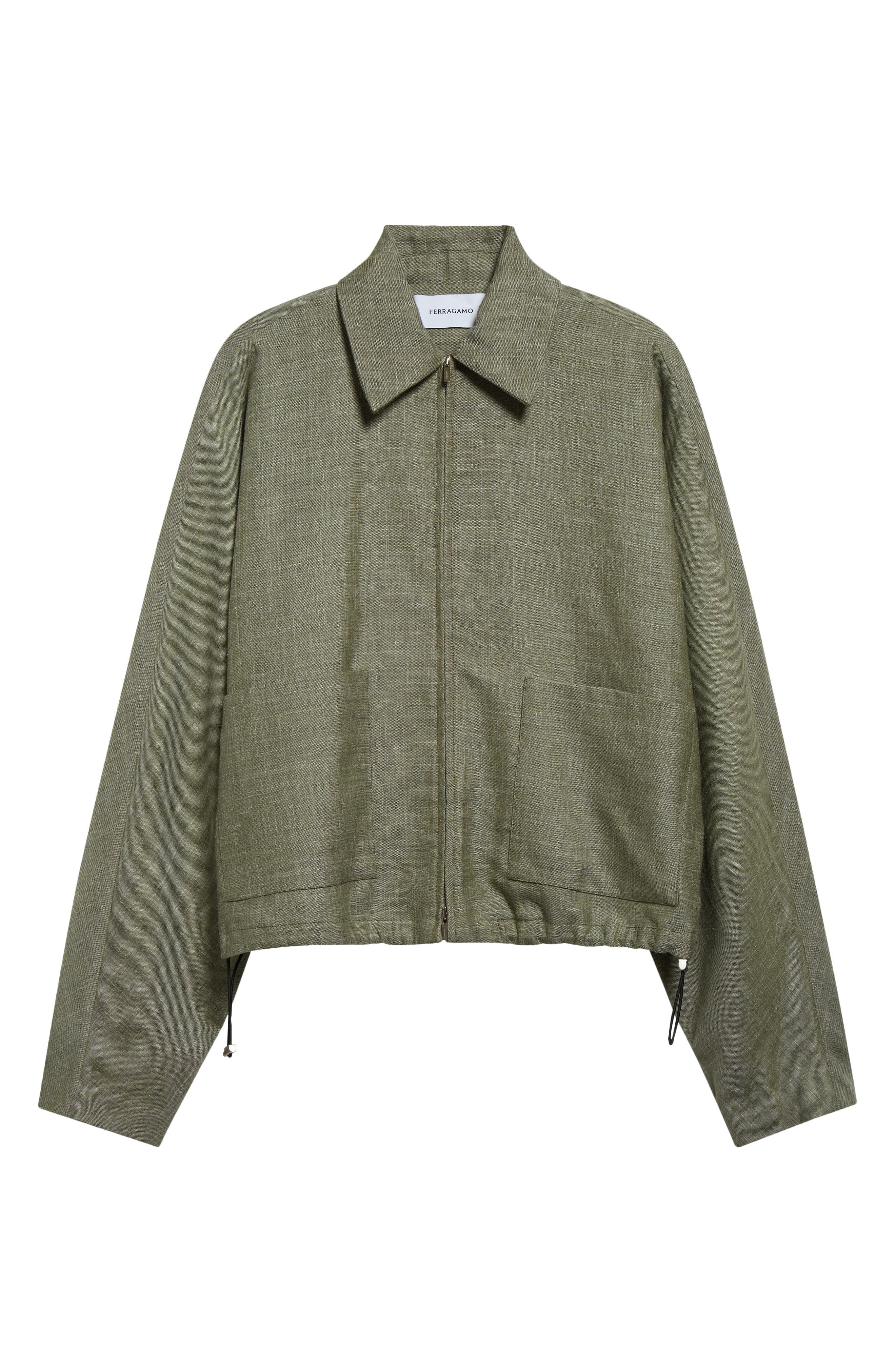 FERRAGAMO Patch Pocket Virgin Wool & Silk Blend Jacket in Olive/White at Nordstrom - 7