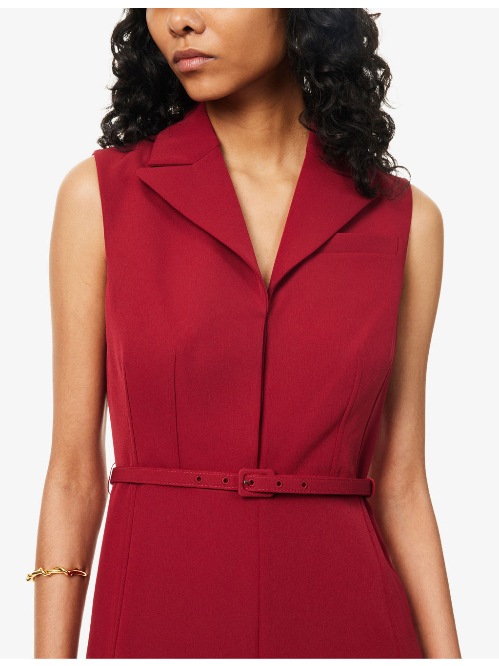Peak-Lapel Belted Woven Midi Dress - 5