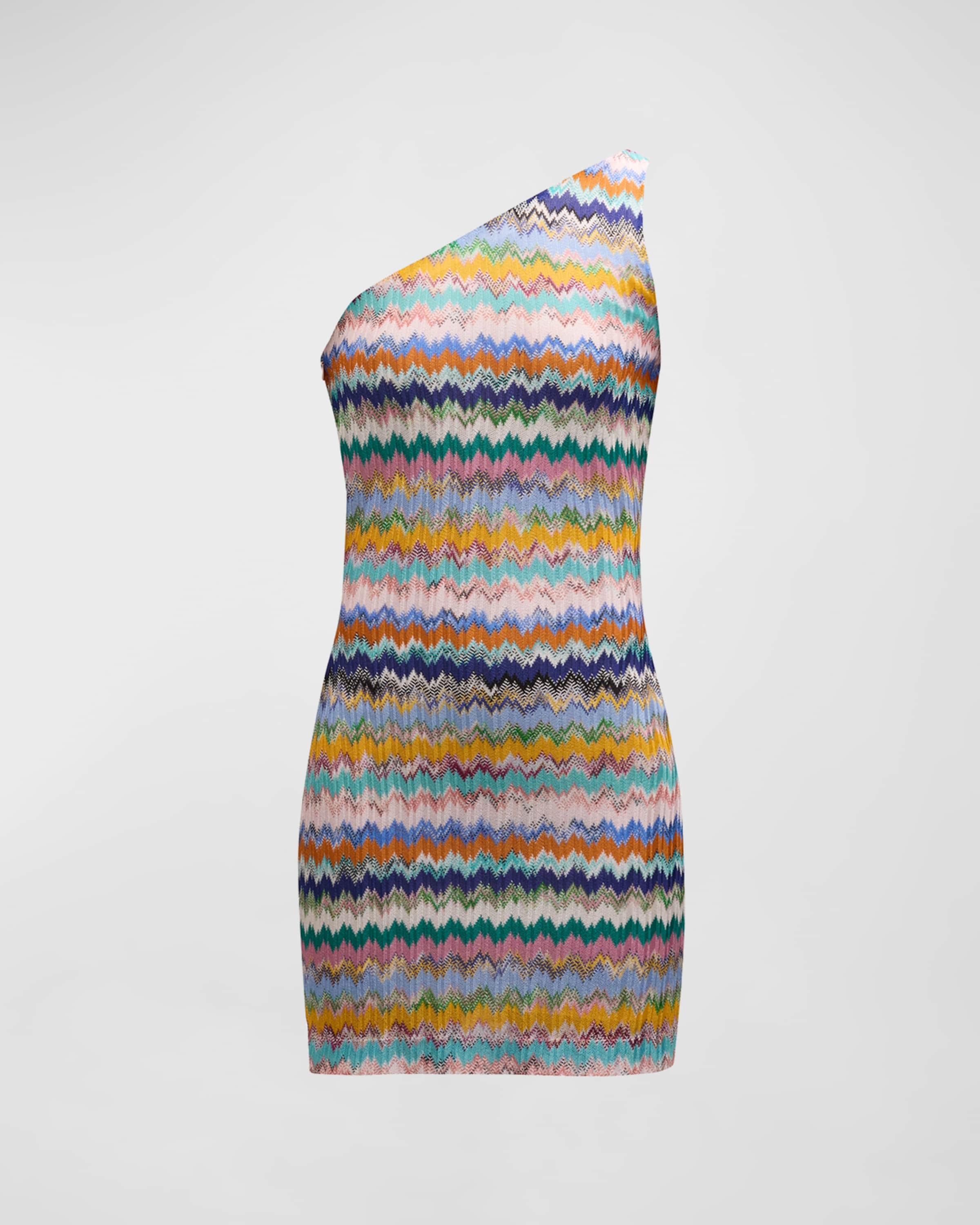 Chevron Striped One-Shoulder Mini Dress - 1