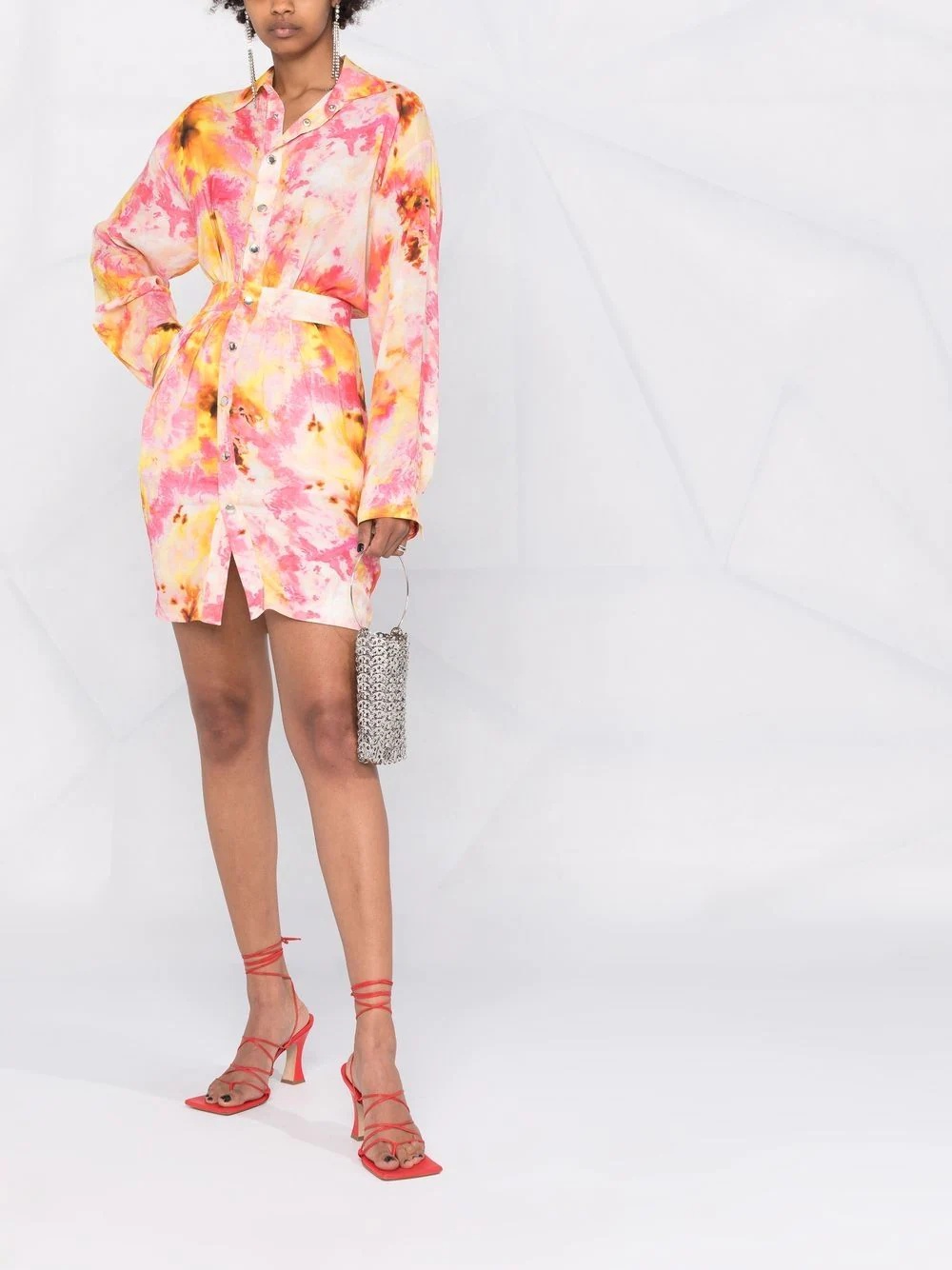 tie-dye print fitted-waist shirt dress - 2