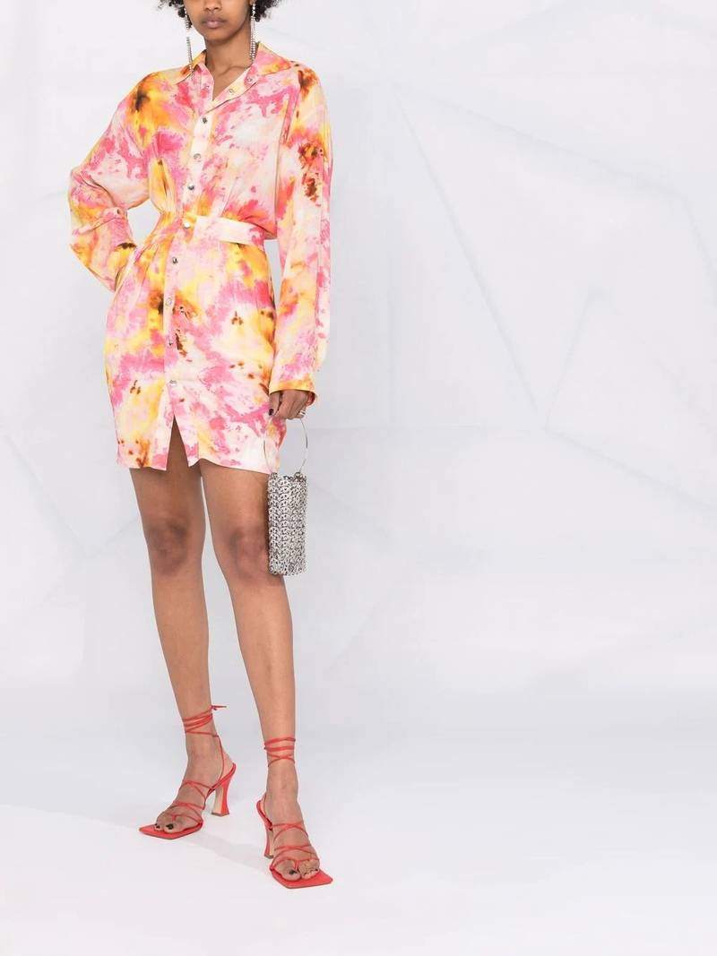 DSQUARED2 tie-dye print fitted-waist shirt dress outlook