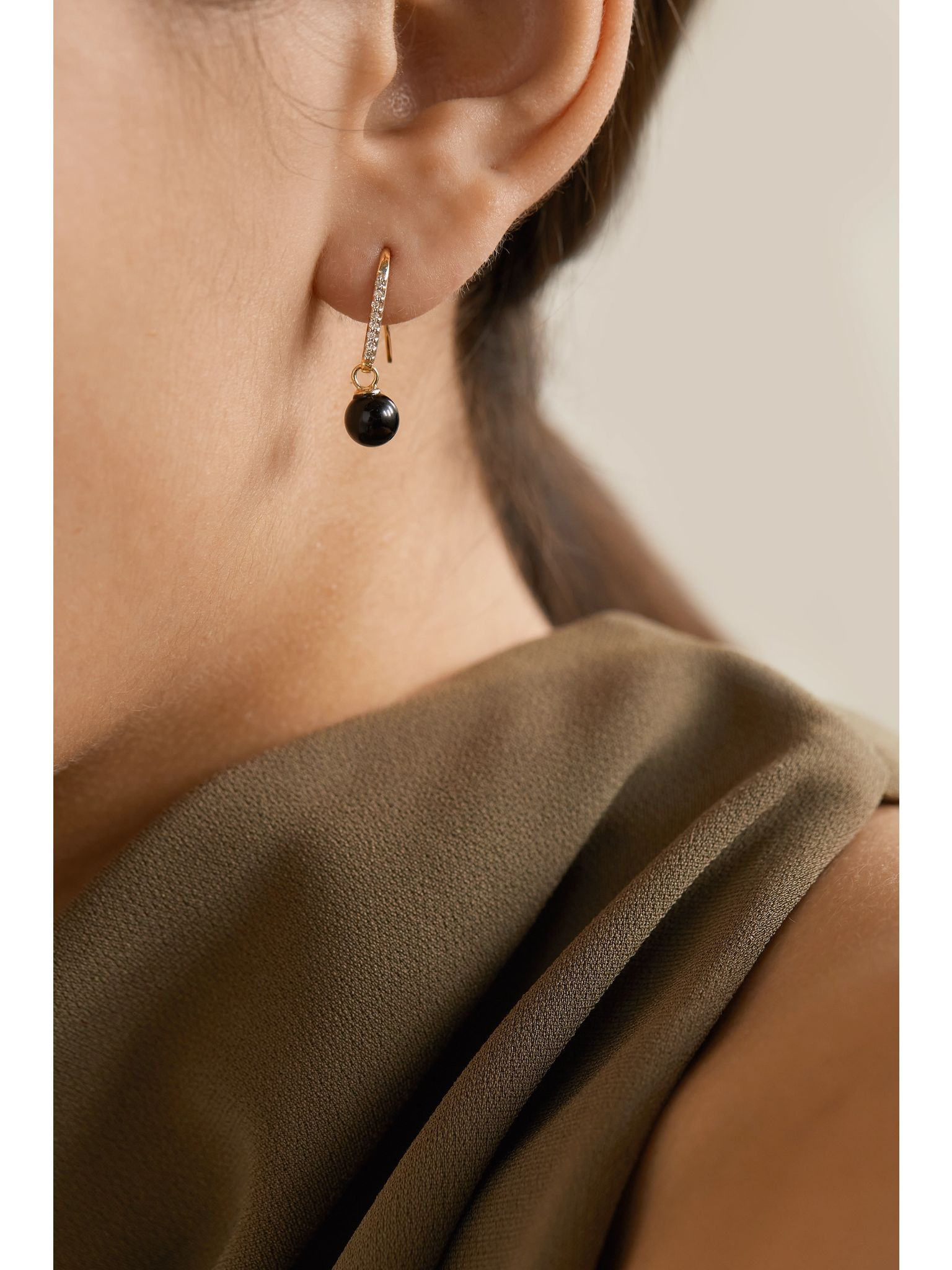 14-karat gold, onyx and diamond earrings Gold - 2