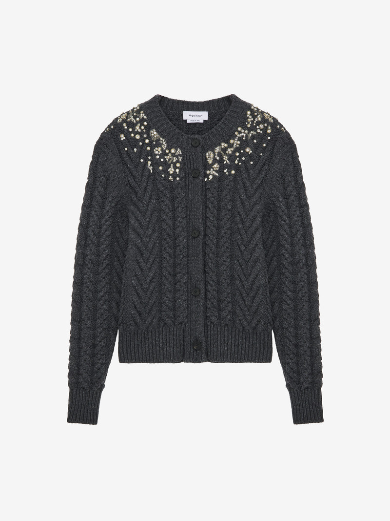 Crystal Embroidery Cable Knit Cardigan 1
