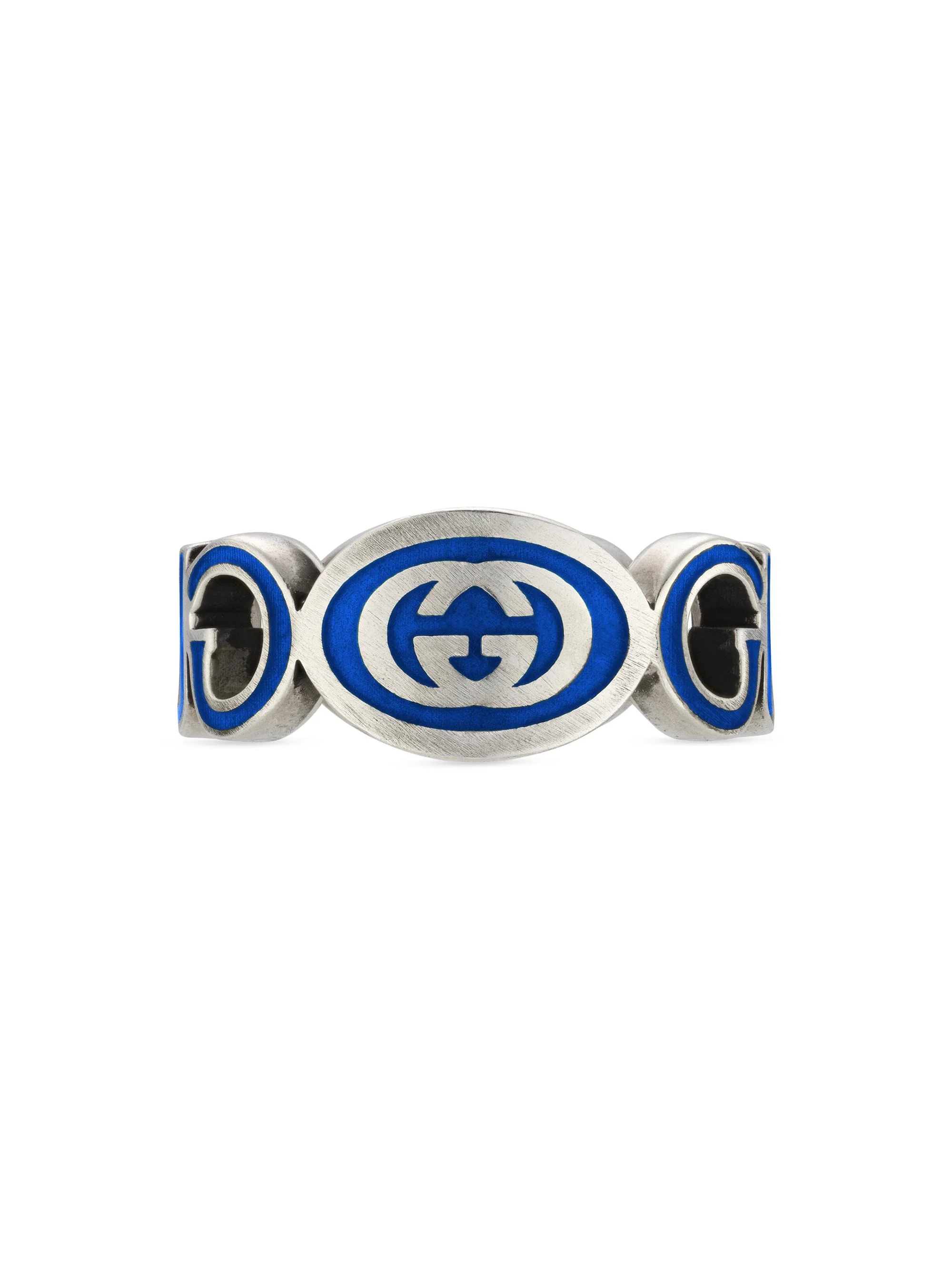 Men's Sterling Silver Interlocking GG Logo Ring - Silver Blue - 1