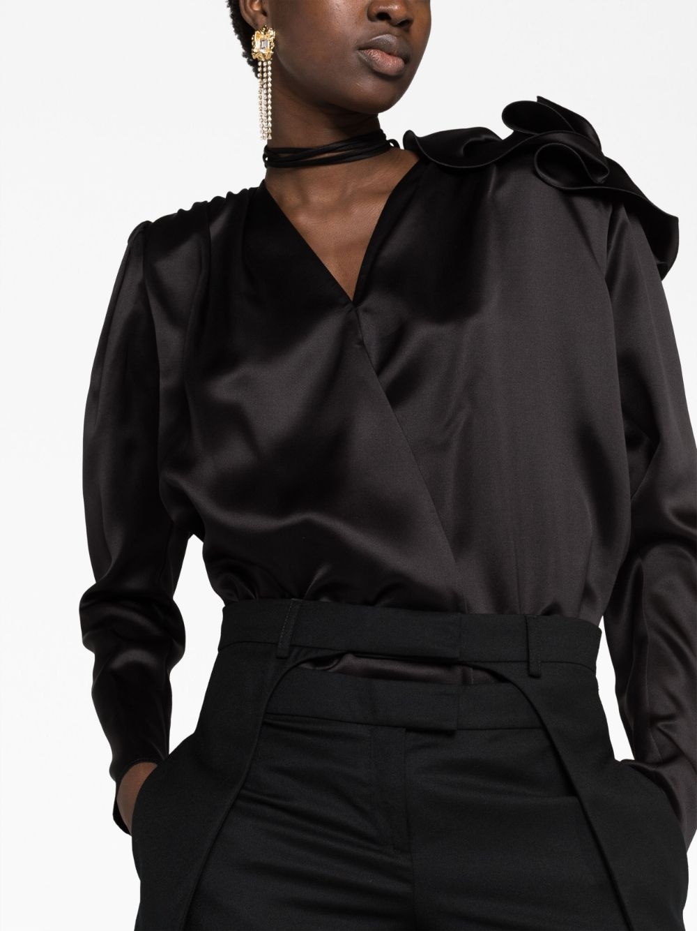 detachable floral-appliqué silk blouse - 5