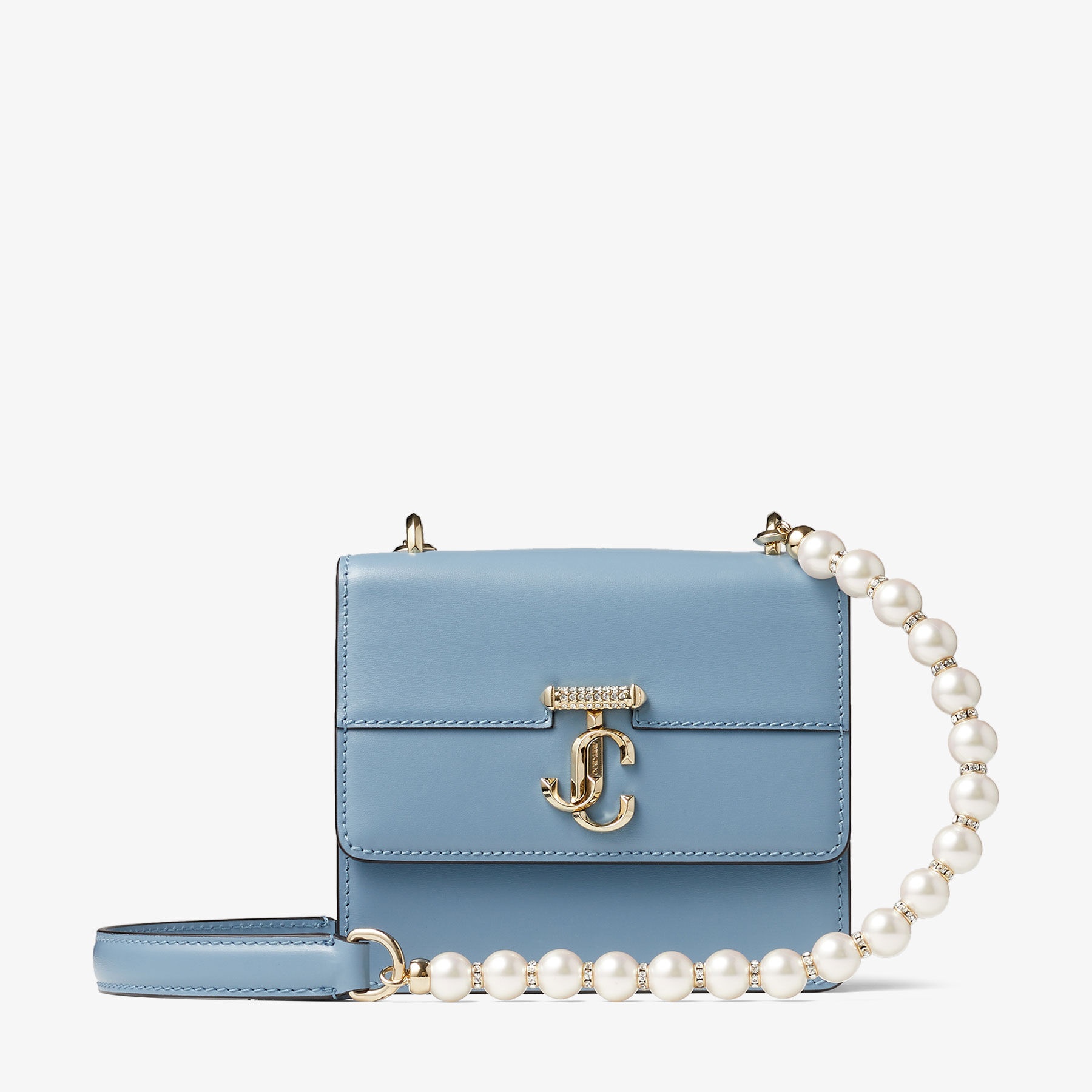 Varenne Quad XS
Smoky Blue Box Leather Shoulder Bag with Pearl Strap - 1