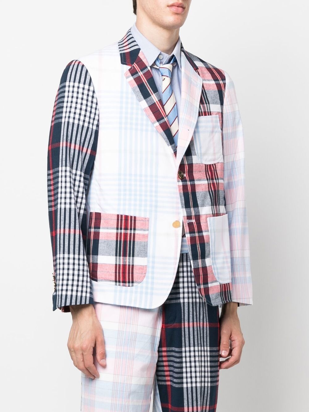 patchwork plaid-print blazer - 3