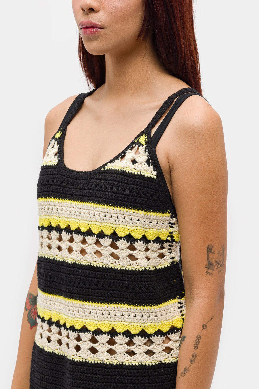 Crochet Cover Up Slip Dress in Golden Kiwi - 4