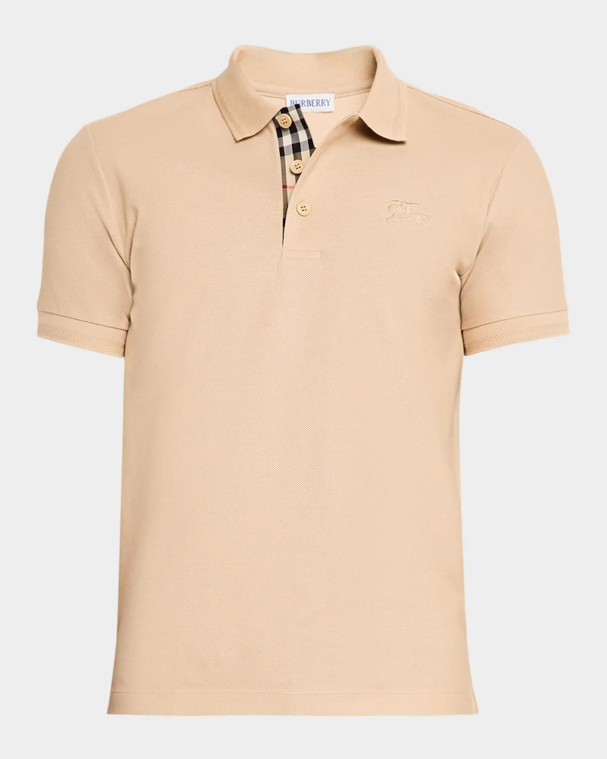 Men's Cotton Pique Check-Placket Polo Shirt - 1