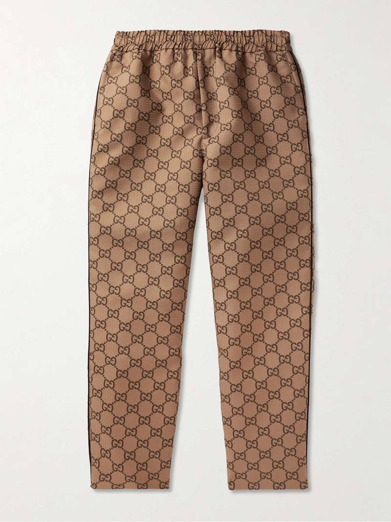 GUCCI Straight-Leg Monogrammed Textured-Crepe Trousers