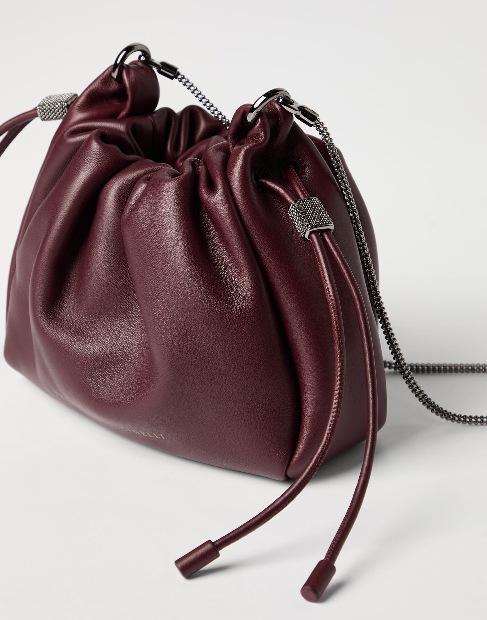 Mellow mini bucket bag in soft leather with precious chain - 3