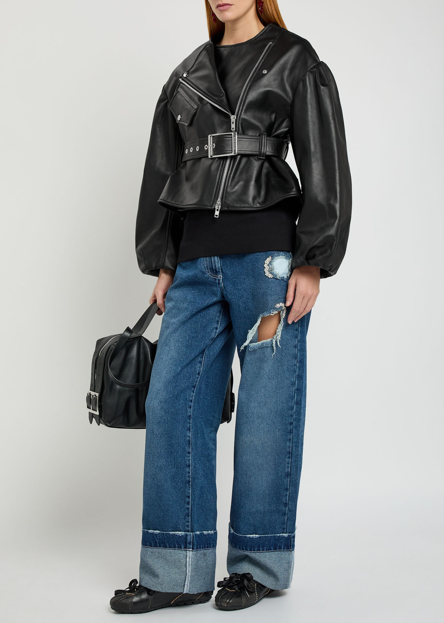 Simone Rocha Belted Leather Biker Jacket - 4