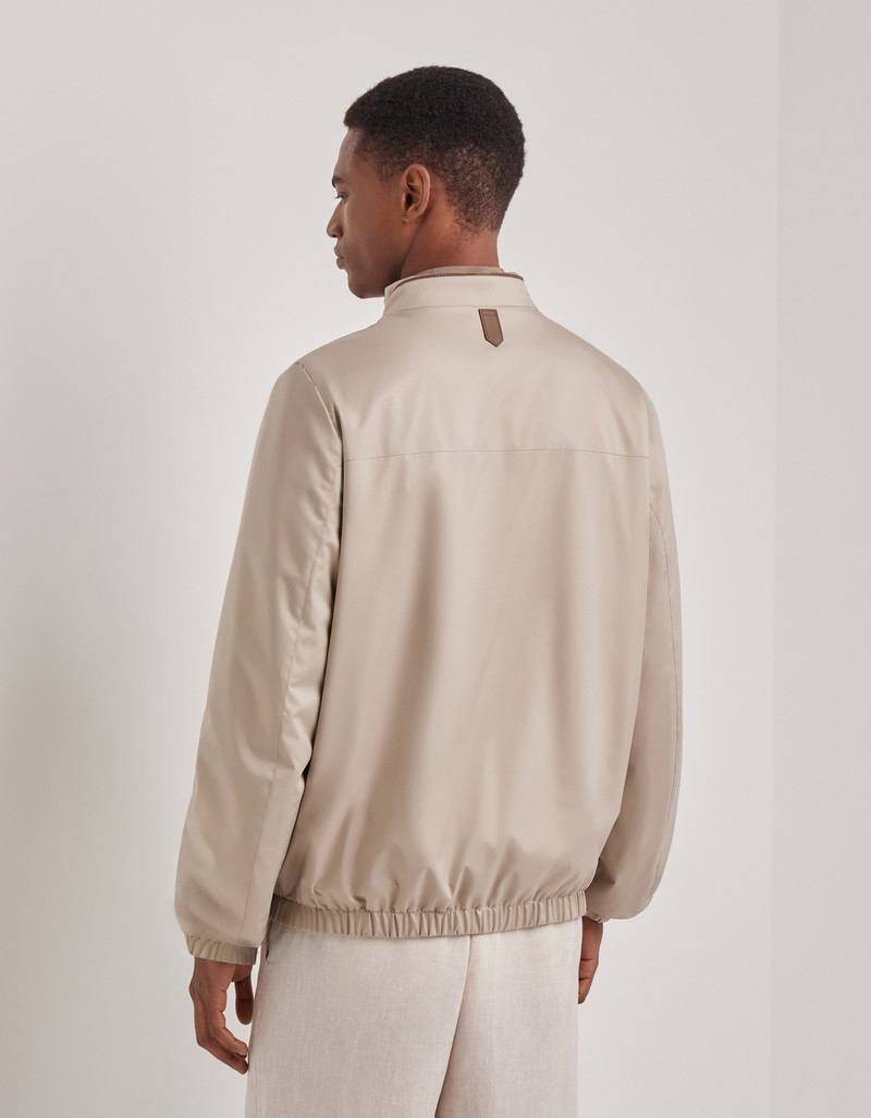CARAMEL MIXED-MATERIAL ULTRALIGHT SUEDE BOMBER JACKET WITH KNIT INSERTS 100