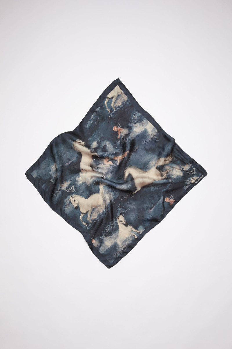 Horse print silk scarf - Dark Blue 1