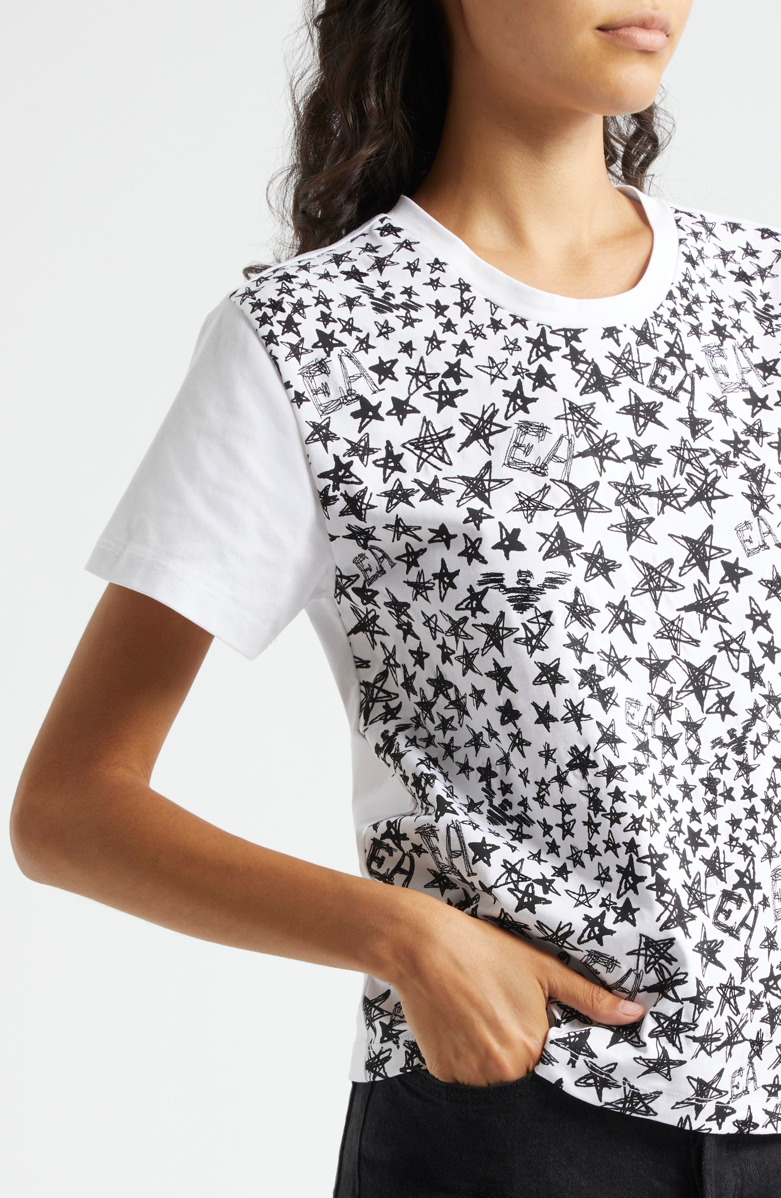 Emporio Armani Star Print Cotton T-Shirt in Solid White at Nordstrom - 4