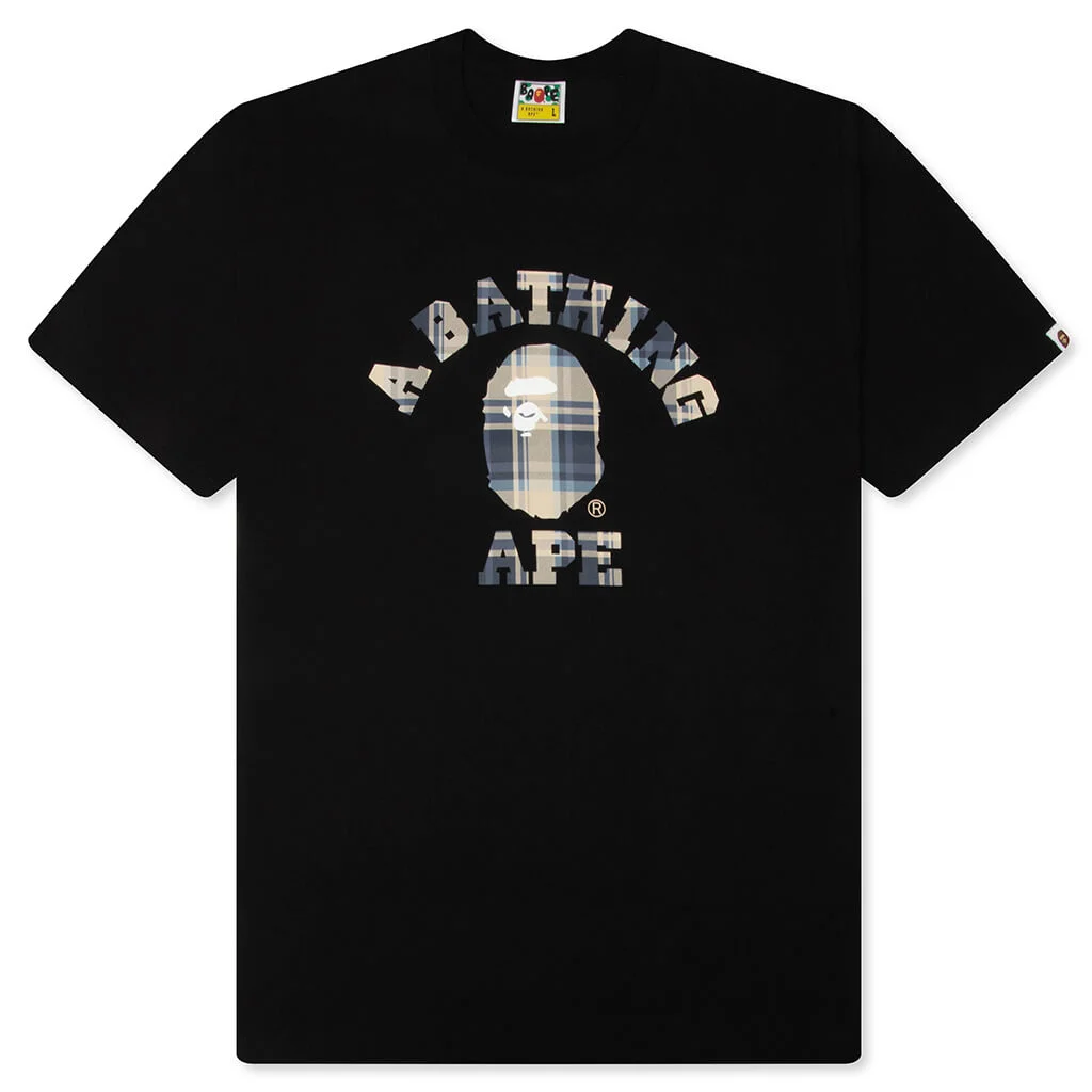 BAPE CHECK COLLEGE TEE - BLACK/BLUE - 1