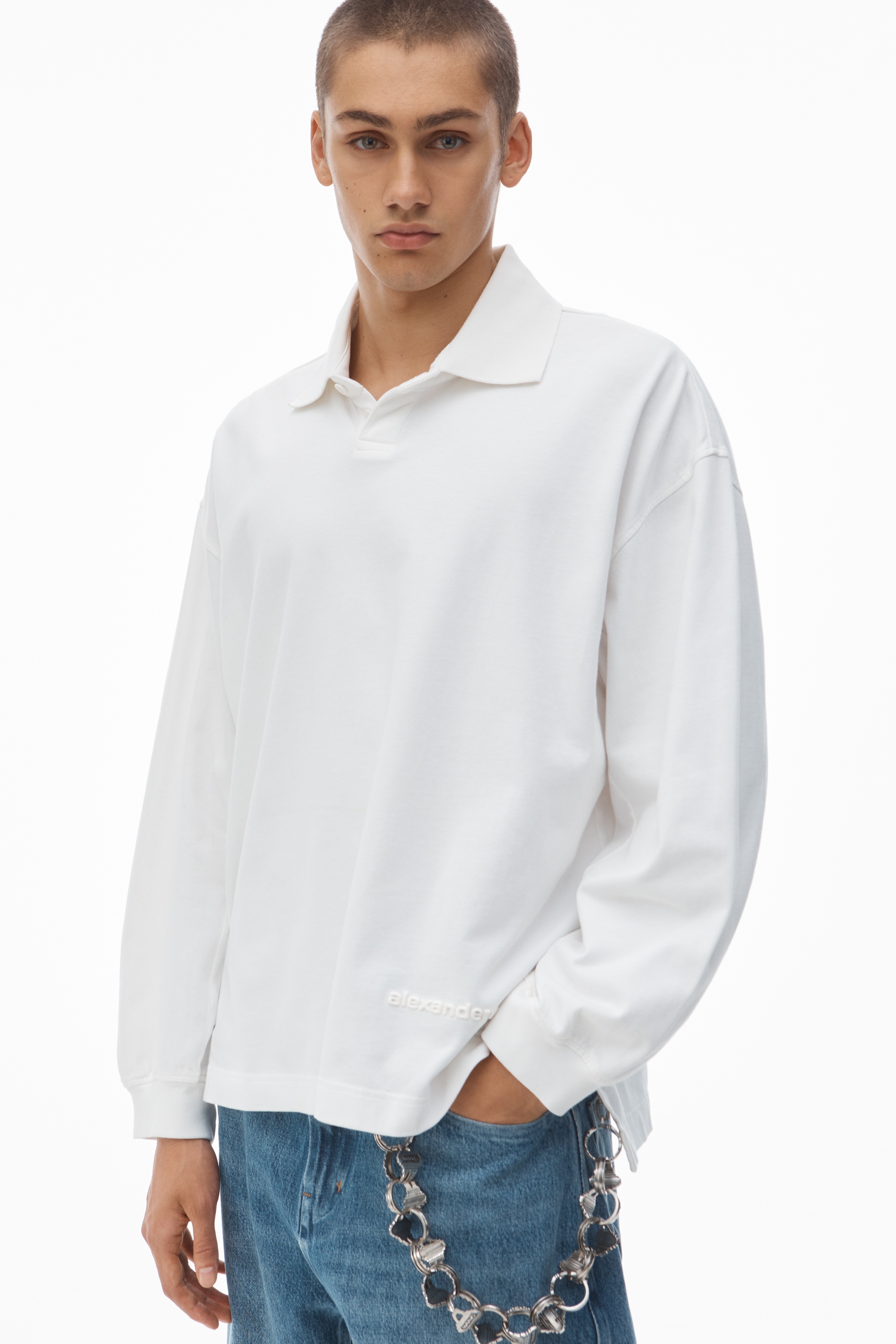 Men's Long-Sleeve Polo Tee in Cotton Jersey - 3