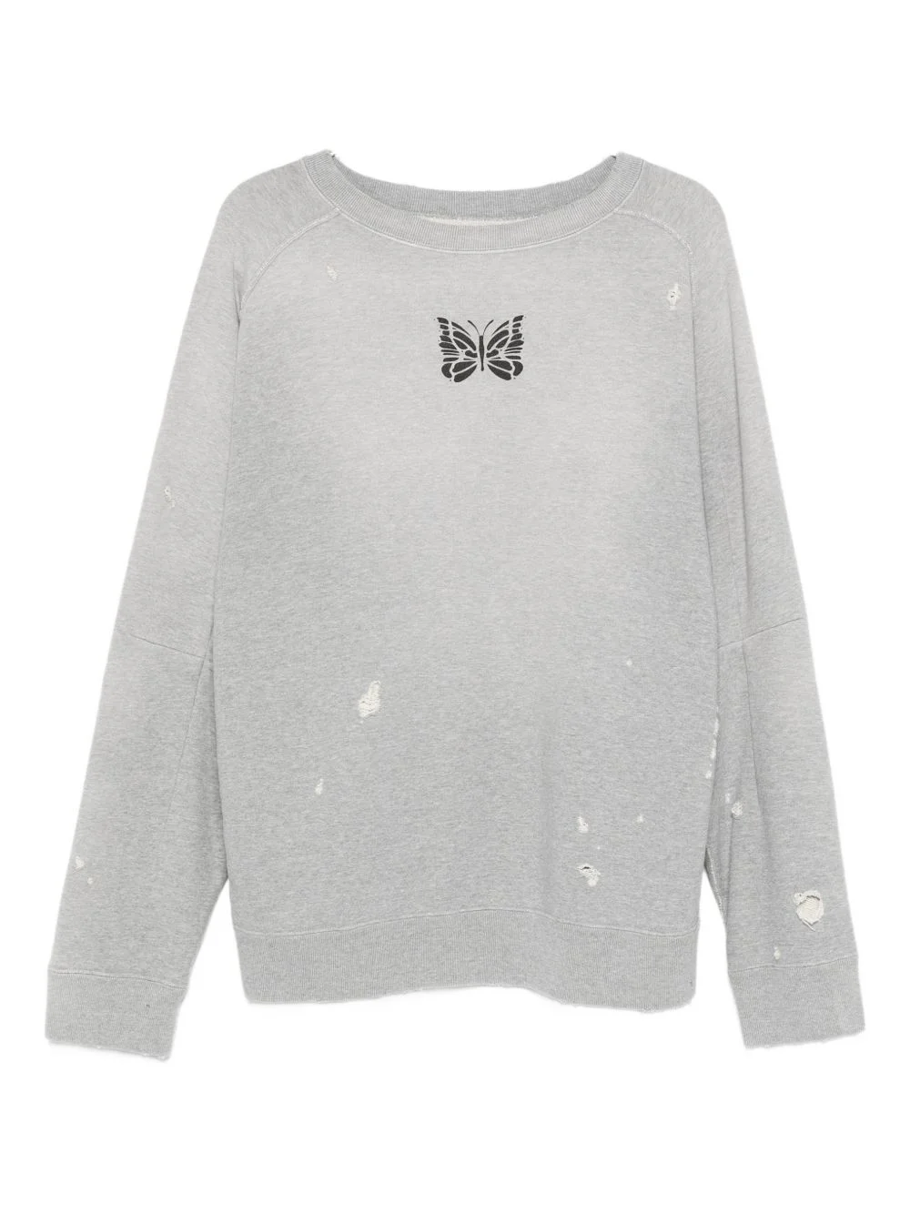 butterfly-patch distressed sweater - 1