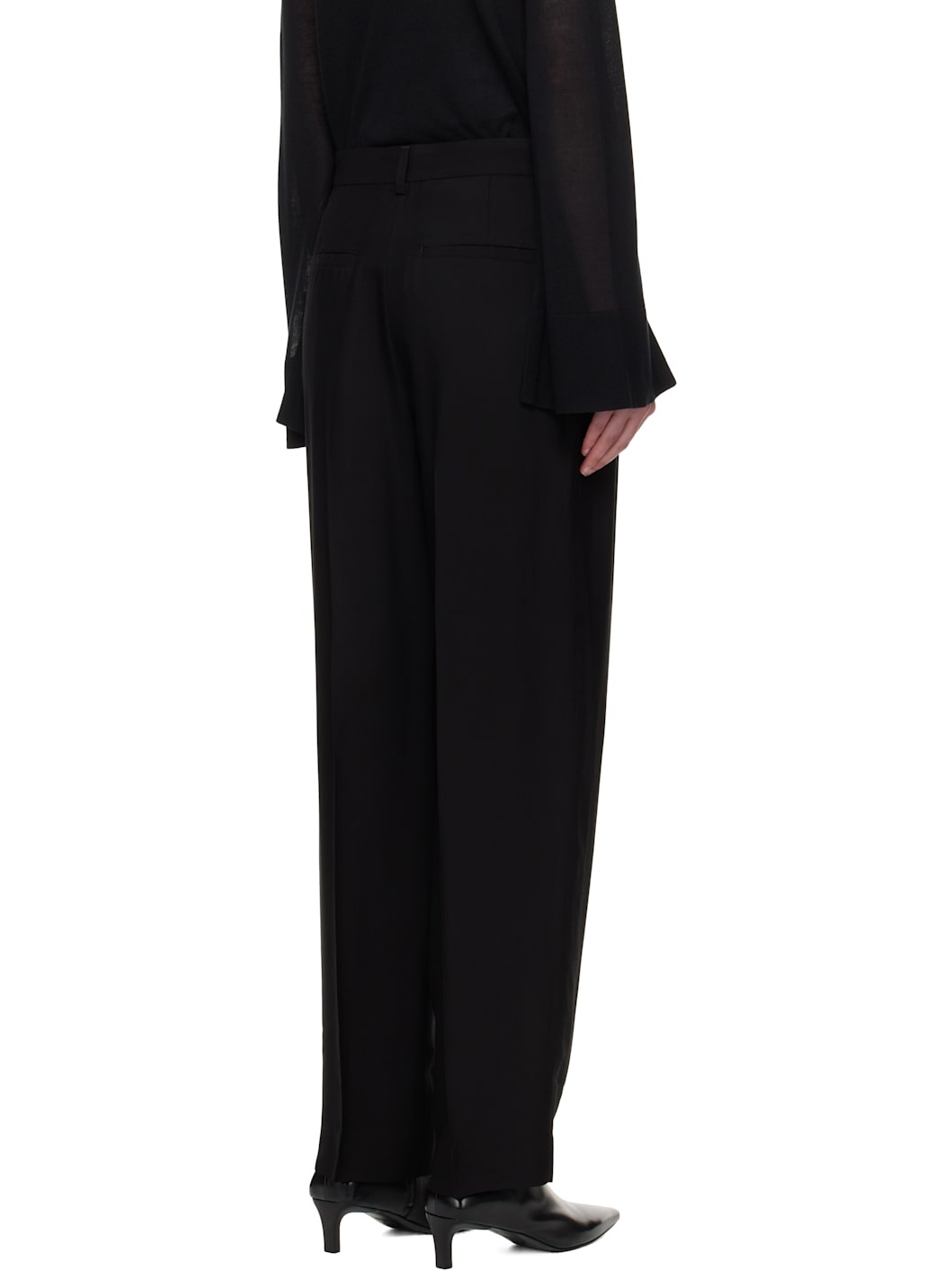 Black Double-Pleat Straight Trousers - 3