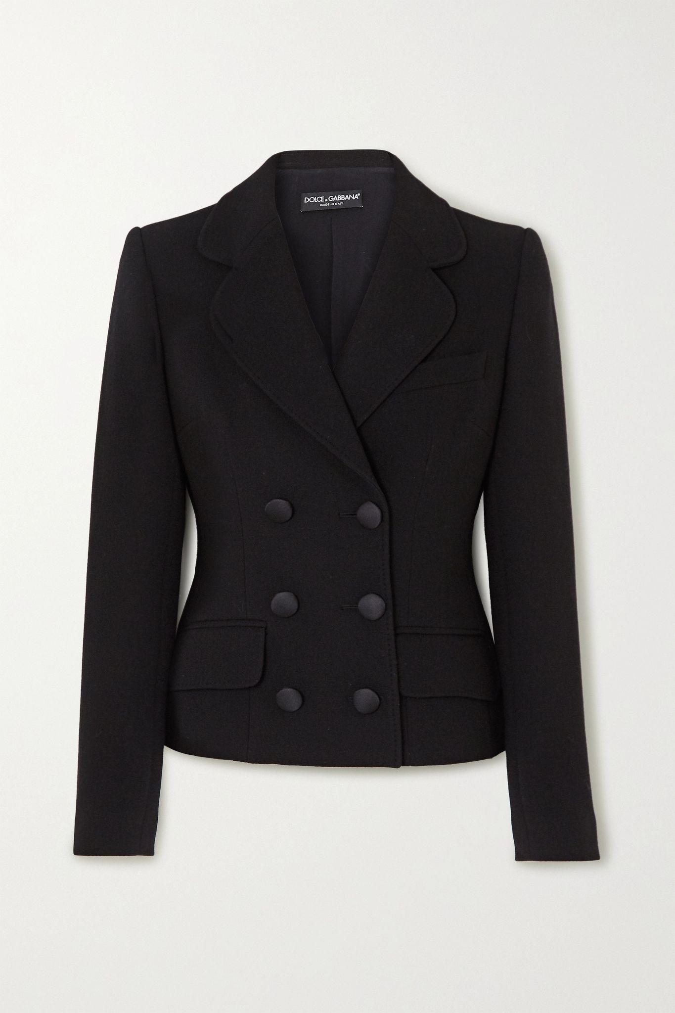 Double-breasted wool-blend crepe blazer - 1