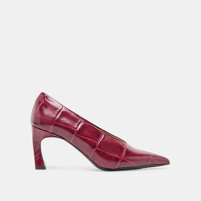 MIDGE HEELS BURGUNDY CROCO EMBOSSED LEATHER 1