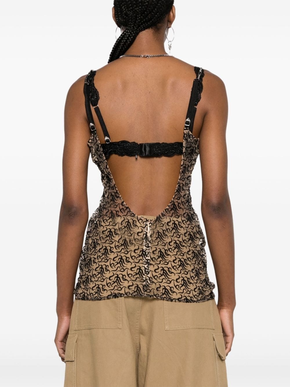 logo-embroidered tulle top - 4