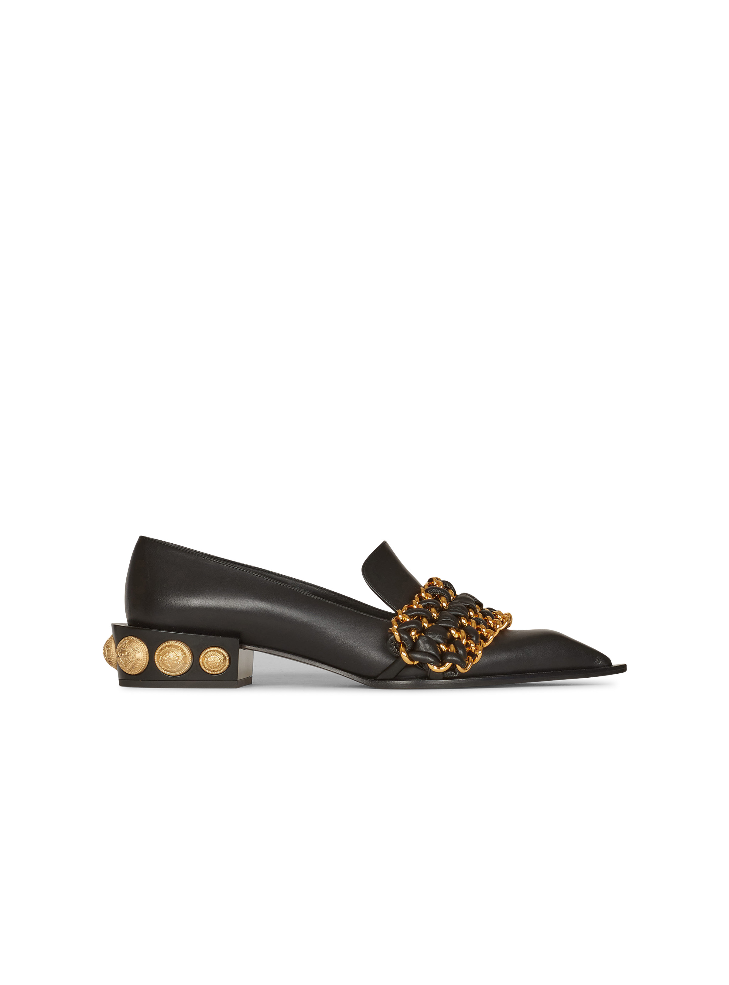 Leather Coin loafers with gold-tone chains - 1