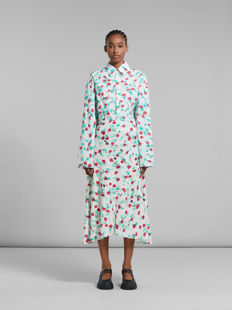 Marni WHITE ENVERS SATIN MIDI SKIRT WITH REVERIE PRINT outlook