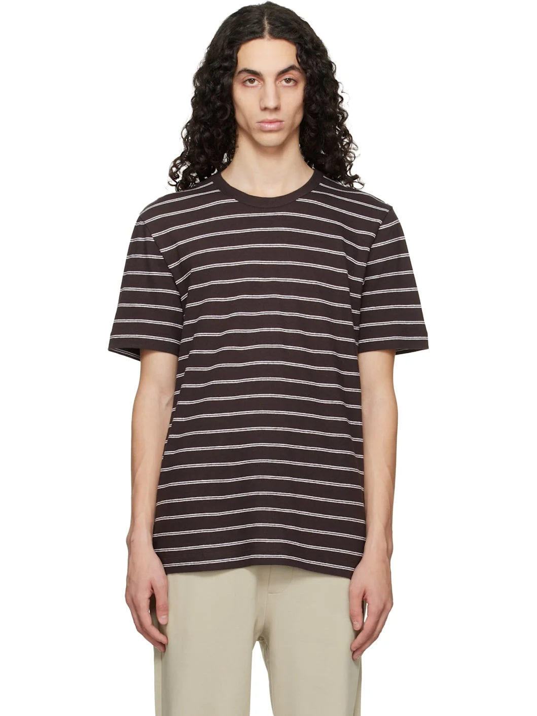Brown Cotton-Linen Regular Fit T-shirt - 1