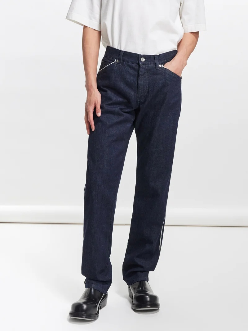 Side-stripe selvedge-denim straight-leg jeans - 1