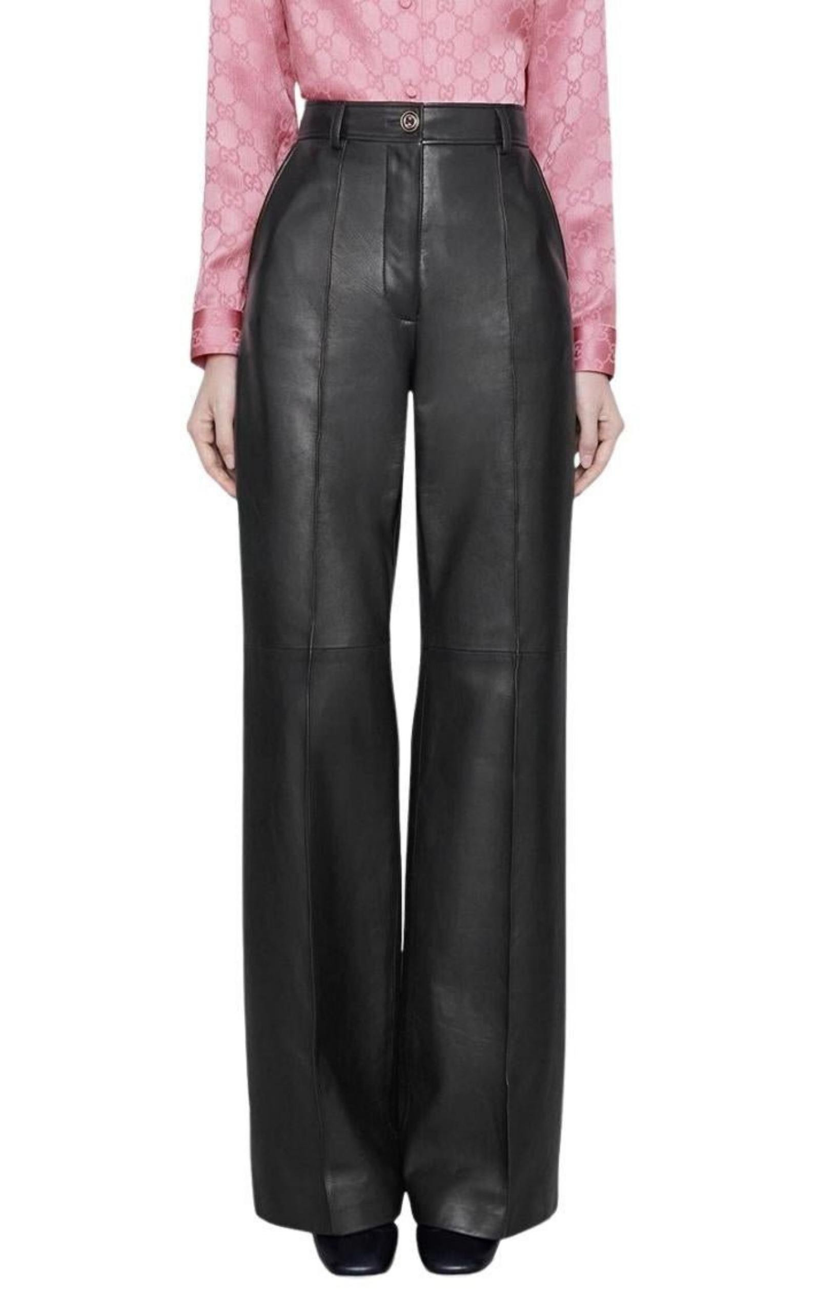 Black Plonge Leather Flare Trousers - 3