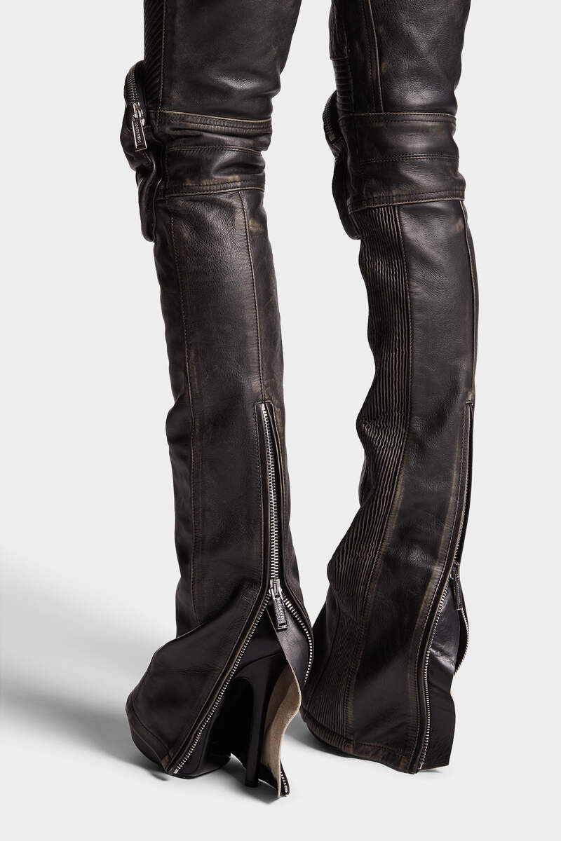 DISTRESSED LEATHER BIKER PANTS - 6
