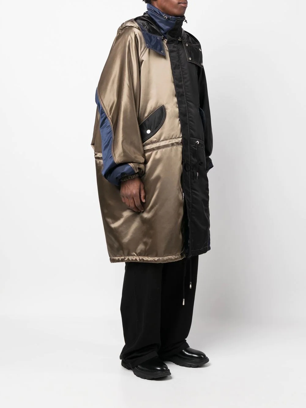 oversized colour-block hooded coat - 3