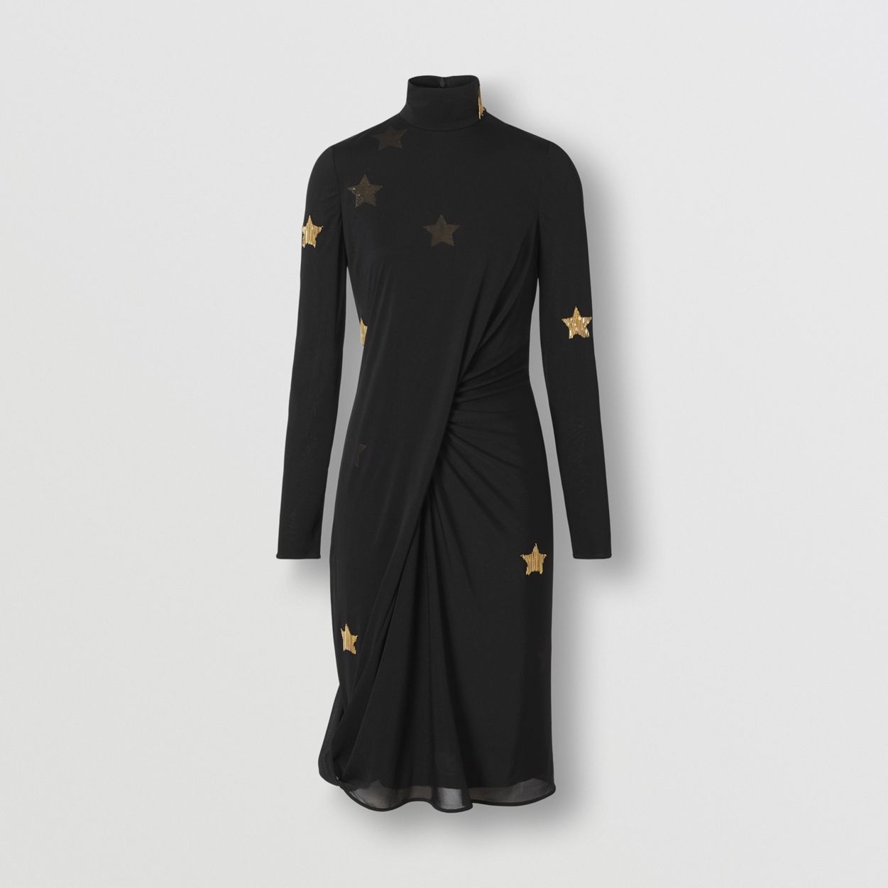 Long-sleeve Star Motif Gathered Silk Viscose Dress - 1