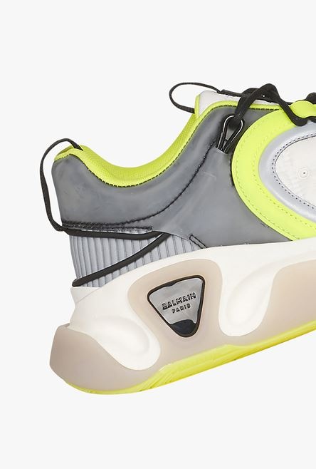 White and neon yellow gummy leather and mesh B-Runner sneakers - 7