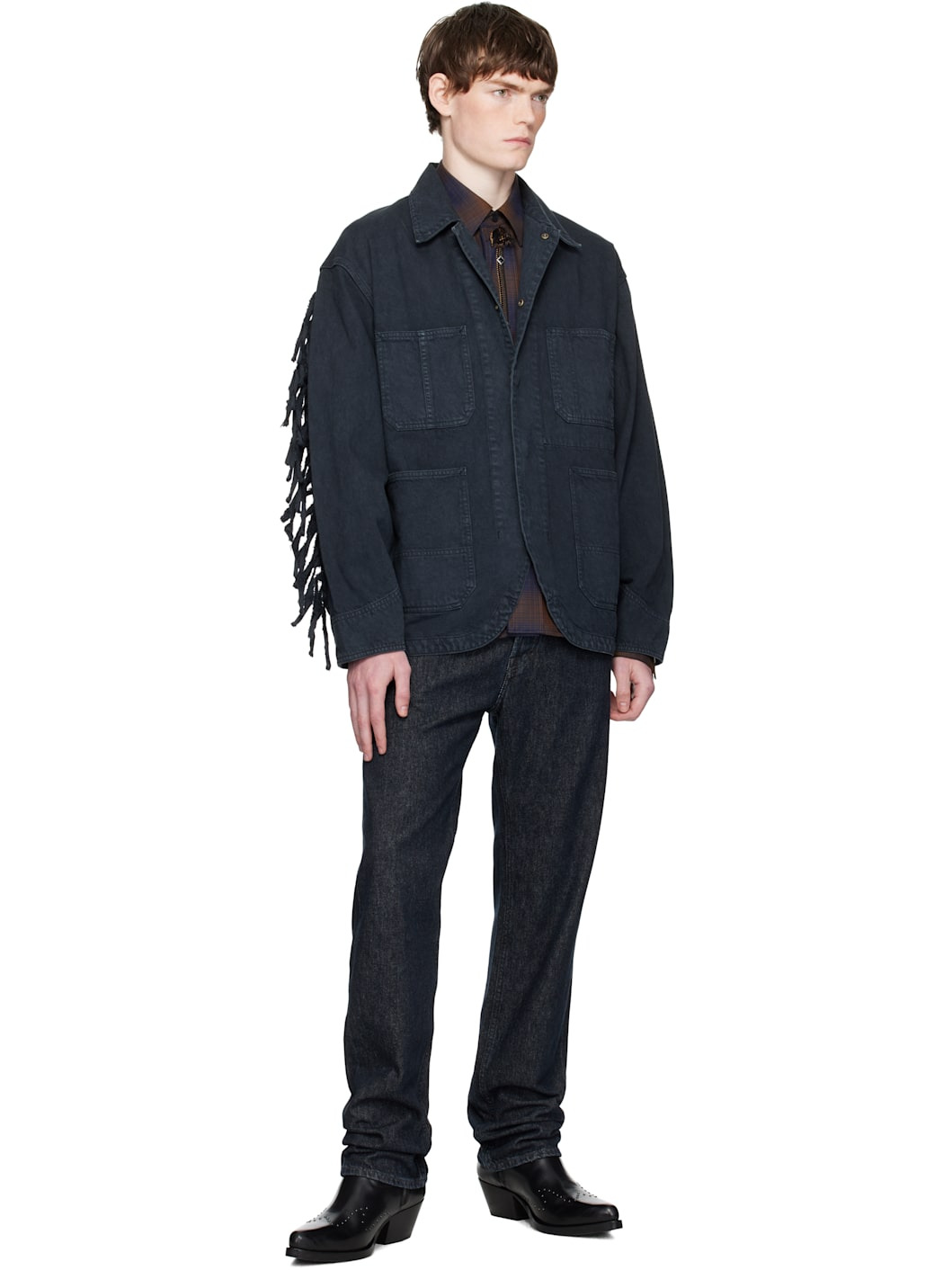 Black Fringed Denim Jacket - 4