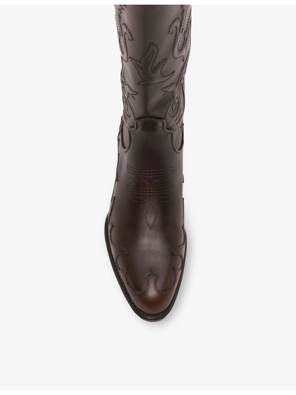 Knee-Length Heeled Leather Cowboy Boots - 2